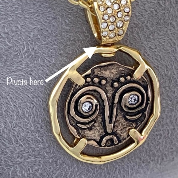 ALEXIS BITTAR • NEW Modern Antiquities Gold Coin Happy Sad Swivel Spin Necklace - Picture 4 of 15